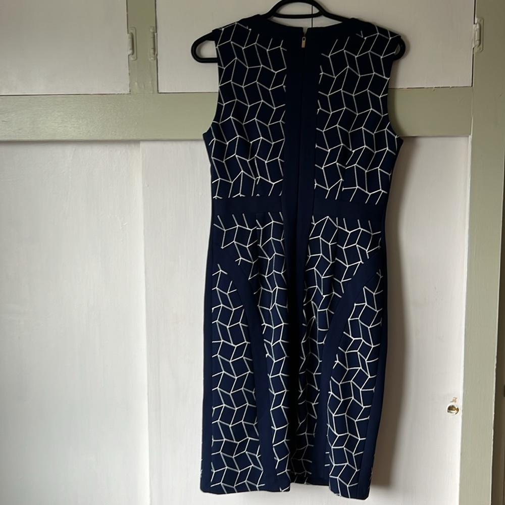 DM Collection Navy Blue Bodycon Midi Dress Crew Neck Back Zip - Size 4 - Picture 7 of 14